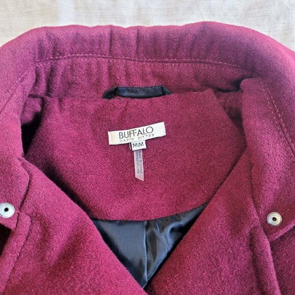Burgundy Pea Coat, Winter Military Trench Coat, Holiday Classic Jacket - Picture 7 of 12